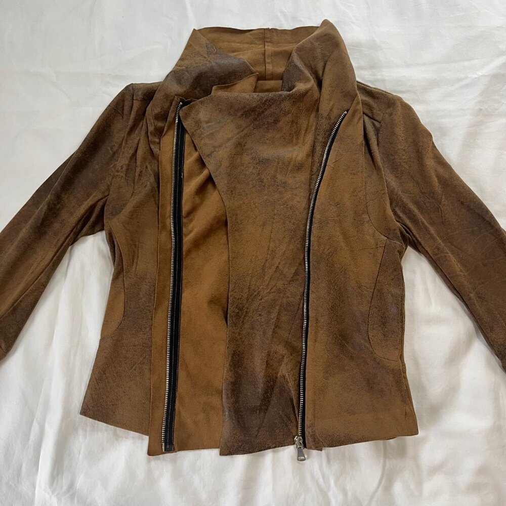 Philosophy Republic Brown Faux Leather Zip Cup Jacket | Size 4 - Picture 5 of 9